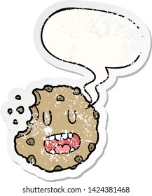 cartoon cookie with speech bubble distressed distressed old sticker