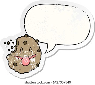 cookie de dibujos animados con una burbuja de habla angustiada pegatina antigua