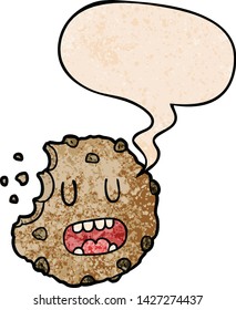 cookie de dibujos animados con burbuja de voz en estilo de textura retro