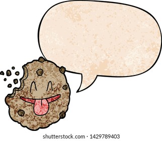 cartoon cookie with speech bubble in retro texture style