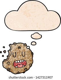 cookie de dibujos animados con burbuja de pensamiento en forma de textura gruesa