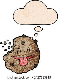 cookie de dibujos animados con burbuja de pensamiento en forma de textura gruesa
