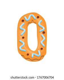 Cartoon cookies font. Vector letter baked item in colored glaze. Creative gingerbread typography design. Childhood sweet donut. Letter O