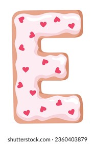 Cartoon cookies font. Vector letter baking in colored glaze. Creative gingerbread typography design. Childhood sweet donut. Letter E