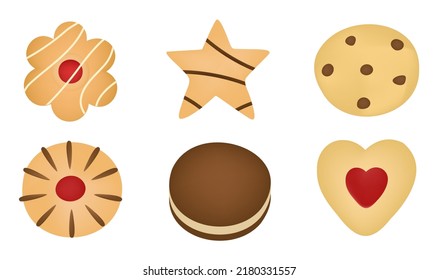 Cartoon cookies and gingerbread. Tasty food. Delicious biscuit and cracker. Baked dough products. Isolated collection of pastries. Sweet snacks. Set of vector delicious desserts.