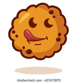 Cartoon cookies with tongue. Cute biscuit character. Vector illustration isolated on white background. Kawaii face emotions.