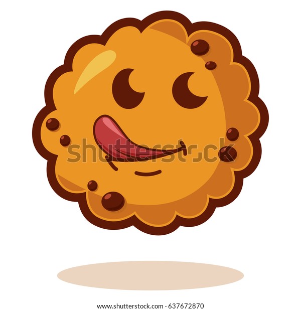 舌を使った漫画のクッキー かわいいビスケットキャラクター 白い背景にベクターイラスト カワイイは感情を表す のベクター画像素材 ロイヤリティフリー
