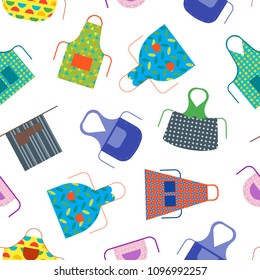 Cartoon Cooking Aprons Seamless Pattern Background on a White Kitchen Clothing Protective Uniform. Vector illustration of Apron