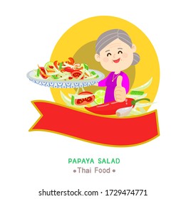 Cartoon Cooking  Papaya Salad with Mortar  Vector