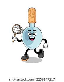 Cartoon of cooking spoon catching a butterfly , character design