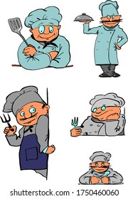 Cartoon cooks set. Vector illustration.