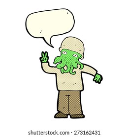 Cartoon cooler Alien mit Sprachblase
