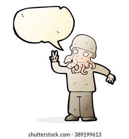 cartoon cool alien with speech bubble