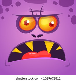 Cartoon cool angry zombie face. Vector Halloween purple zombie monster avatar