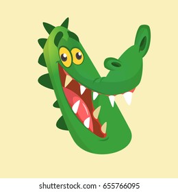 Cartoon cool crocodile smiling head icon. Flat Bright Color Simplified Vector Illustration or logo In Fun Cartoon Style Design