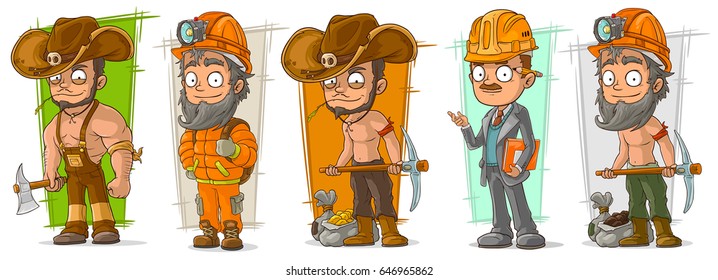 Cartoon cool digger lumberjack engineer workers character vector set