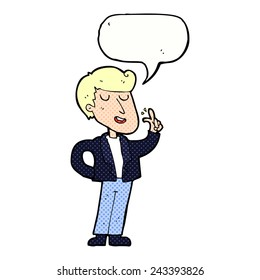 caricatura tipo genial chasqueando los dedos con burbuja de habla