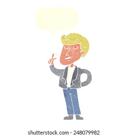 caricatura tipo genial chasqueando los dedos con burbuja de habla