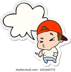 cartoon cool kid with speech bubble sticker