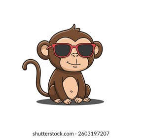 Cartoon Cool Monkey with Red Glasses