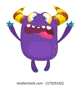 Cartoon cool monster. Monster ghost illustration with surprised expression.  Vector Halloween illustration