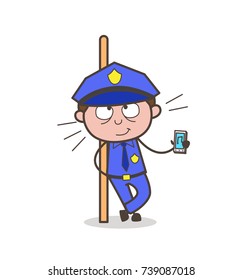 Cartoon Cool Officer Listening Music