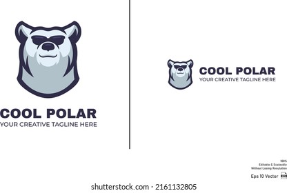 Cartoon Cool Polar Bear Mascot Logo isolated in white background.