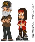 Cartoon cool rock old and young guys with piercing and tattoo characters vector set