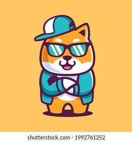 Cartoon Cool Shiba Inu Wear Sunglasses