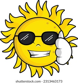 cartoon cool smiling yellow sun 