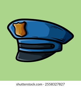 cartoon of cop hat isolated colored drawing line art style sketch classic vintage design illustration