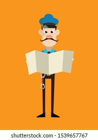 Cartoon Cop Policeman - Holding a Folded Paper Banner