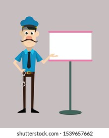 Cartoon Cop Policeman - Showing on White Board
