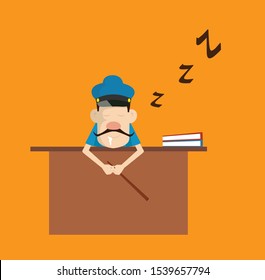 Cartoon Cop Policeman - Sleeping on Office Desk