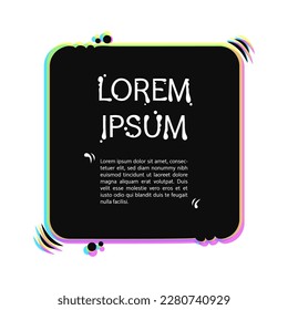 Cartoon Copy Space with Holographic Effect. Black square quote box frame. Isolated on white background.