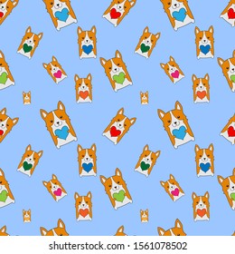 Cartoon corgi dog seamless pattern background. Abstract corgi dog pattern for card, wallpaper, album, scrapbook, holiday wrapping paper, textile fabric, garment, t-shirt design etc.