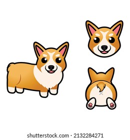 Cartoon corgi set with different poses and emotions