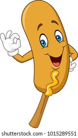 Cartoon corn dog giving ok sign