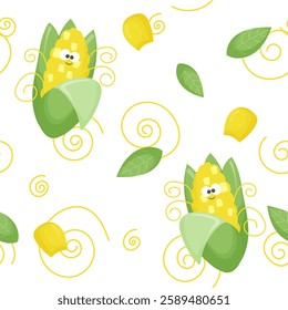 cartoon corn with eyes pattern for children's breakfast cereal