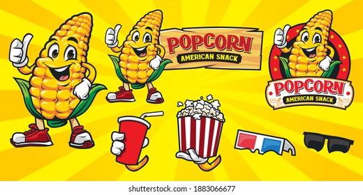 Cartoon corn mascot character logo