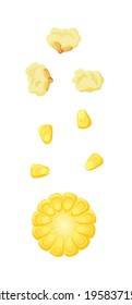 Cartoon corn popcorn grain isolated on white background