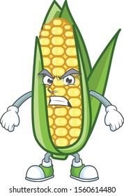 Cartoon corn raw with the character annoyed