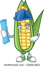 Cartoon corn raw with the character architect