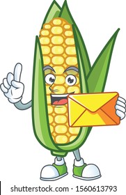 Cartoon corn raw with the character bring envelope