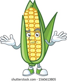 Cartoon corn raw with the character grinning
