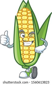 Cartoon corn raw with the character thumbs up