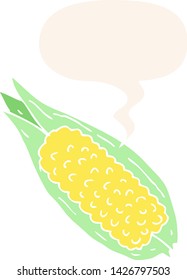 cartoon corn with speech bubble in retro style