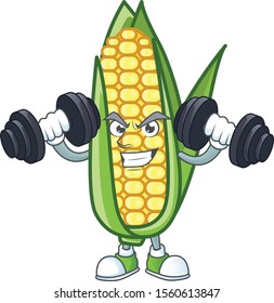 Cartoon corn sweet with the character with bring barbell