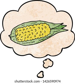 cartoon corn with thought bubble in grunge texture style