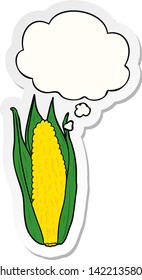 maíz de dibujos animados con burbuja de pensamiento como pegatina impresa
